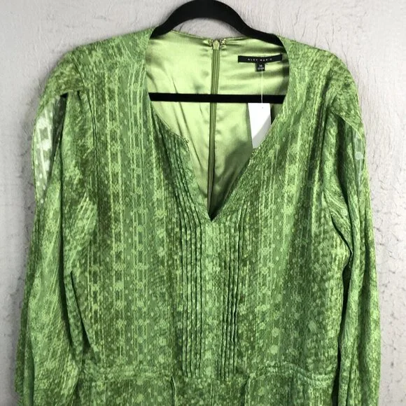 Alex Marie Dress Womens 14 Green Metallic Gold Pleats Shiny Event Occasion NEW - Picture 4 of 16